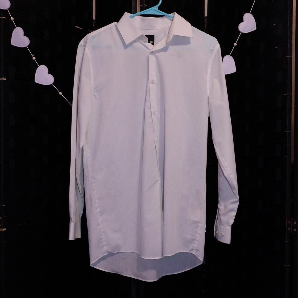 JF J. Ferrar Men's White Button-Down Dress Shirt (Size M 15 1/2)